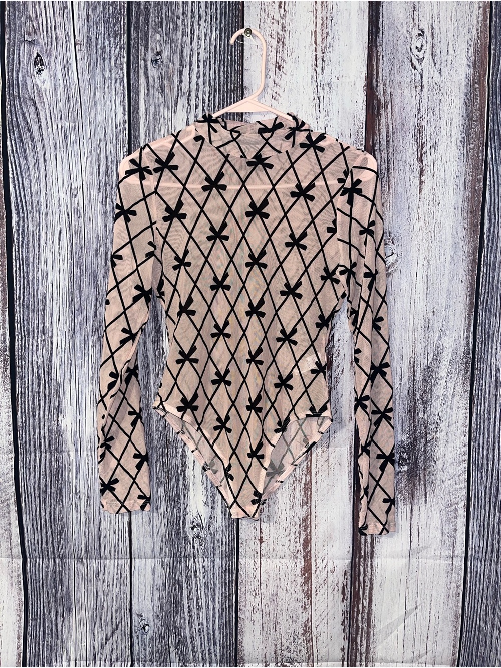 Womens Jolie & Joy Sheer Mesh Long Sleeve Pinkish Nude Mock Neck Bodysuit Medium